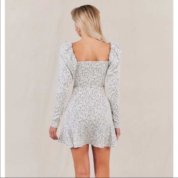 Misha Lourdetta Long Puff Sleeve Mini Dress Spot Print Snow Leopard White 4 - Picture 13 of 13